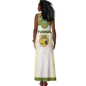 Tunisia Flag Tank Maxi Dress with National Crest and Emblem