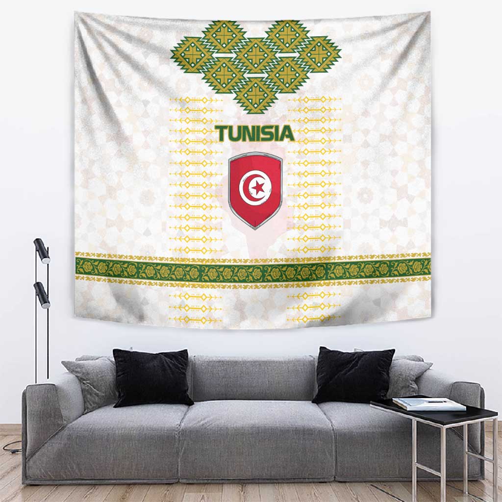 Tunisia Flag Tapestry with National Crest and Emblem