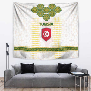 Tunisia Flag Tapestry with National Crest and Emblem