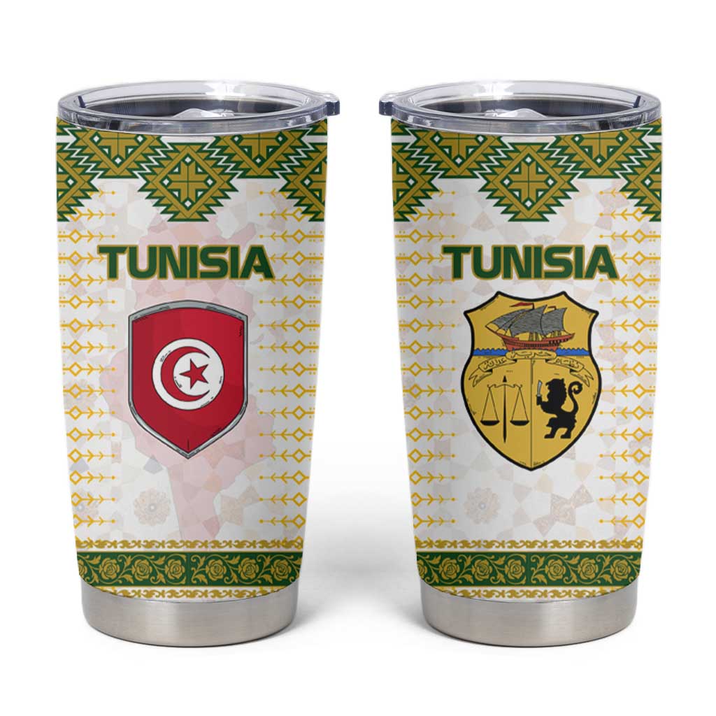 Tunisia Flag Tumbler Cup with National Crest and Emblem