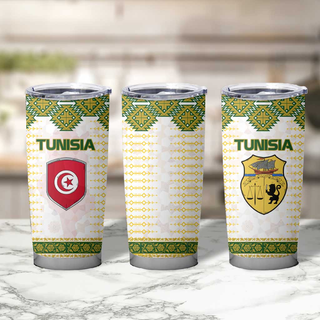 Tunisia Flag Tumbler Cup with National Crest and Emblem