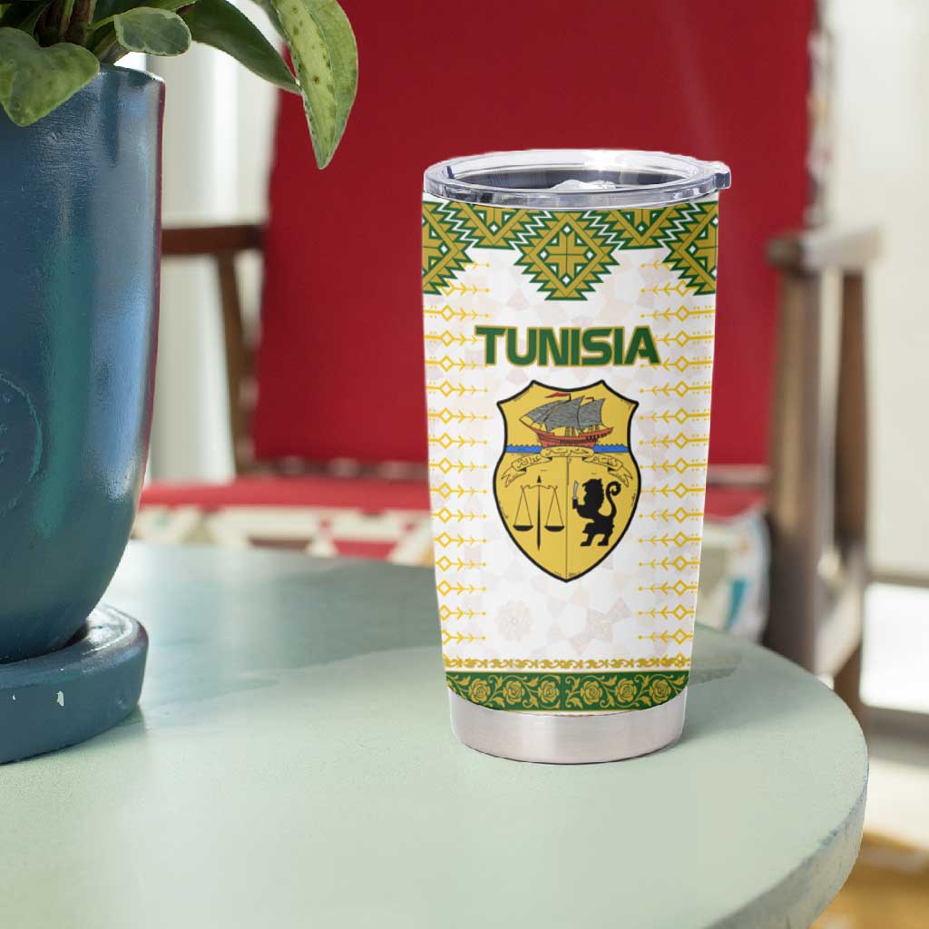 Tunisia Flag Tumbler Cup with National Crest and Emblem