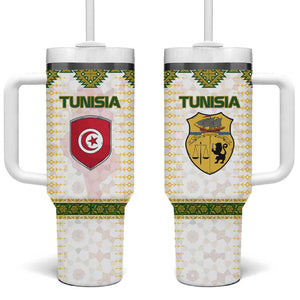 Tunisia Flag Tumbler With Handle with National Crest and Emblem
