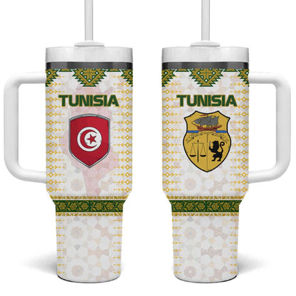 Tunisia Flag Tumbler With Handle with National Crest and Emblem