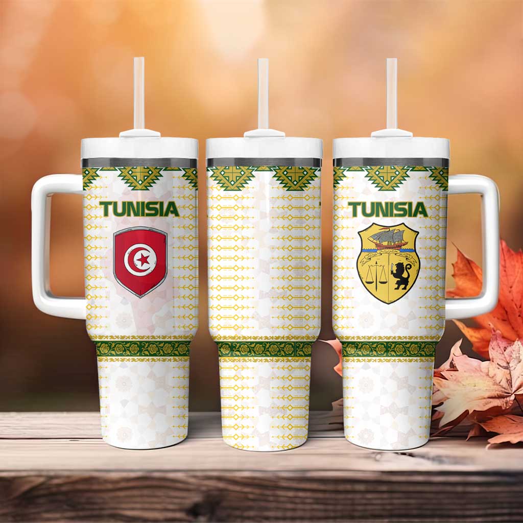 Tunisia Flag Tumbler With Handle with National Crest and Emblem