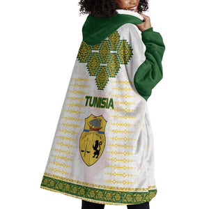 Tunisia Flag Wearable Blanket Hoodie with National Crest and Emblem
