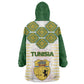 Tunisia Flag Wearable Blanket Hoodie with National Crest and Emblem