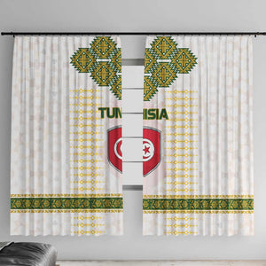 Tunisia Flag Window Curtain with National Crest and Emblem