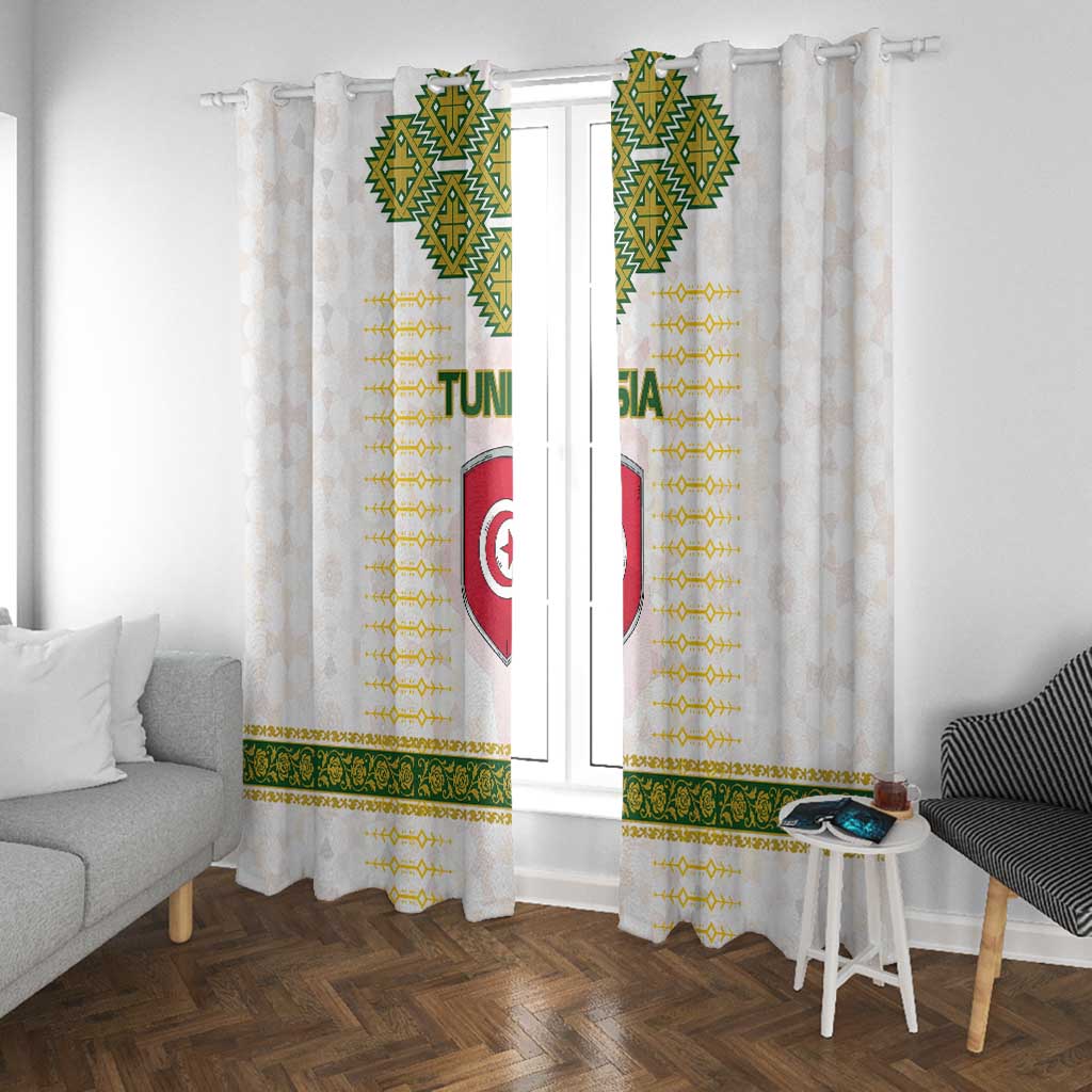 Tunisia Flag Window Curtain with National Crest and Emblem
