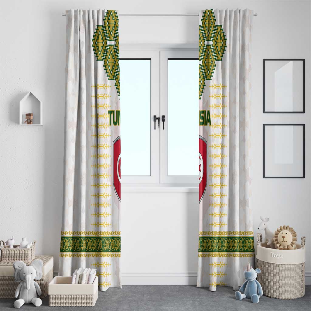 Tunisia Flag Window Curtain with National Crest and Emblem