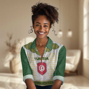 Tunisia Flag Women Casual Shirt with National Crest and Emblem
