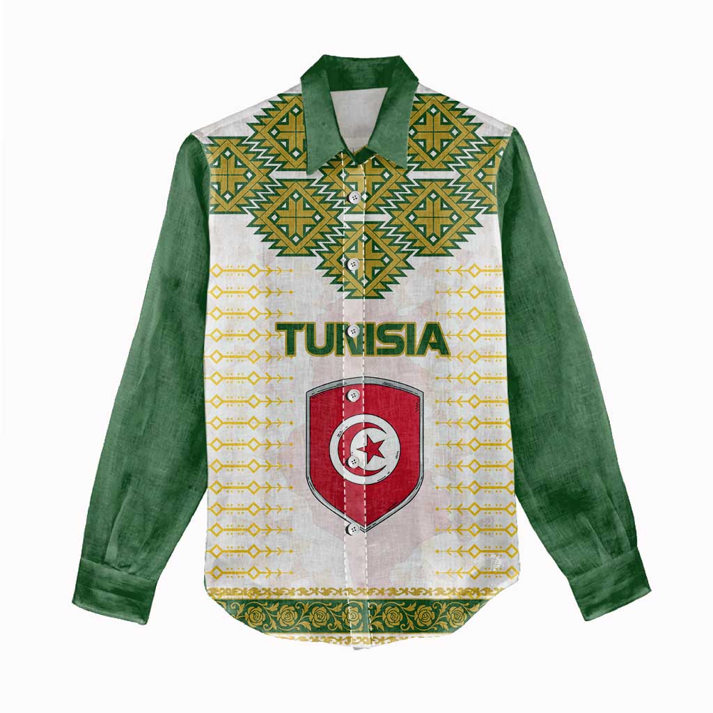 Tunisia Flag Women Casual Shirt with National Crest and Emblem