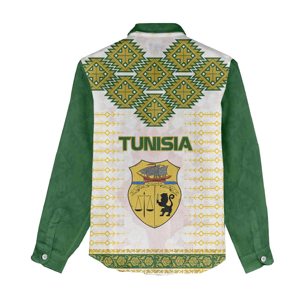 Tunisia Flag Women Casual Shirt with National Crest and Emblem