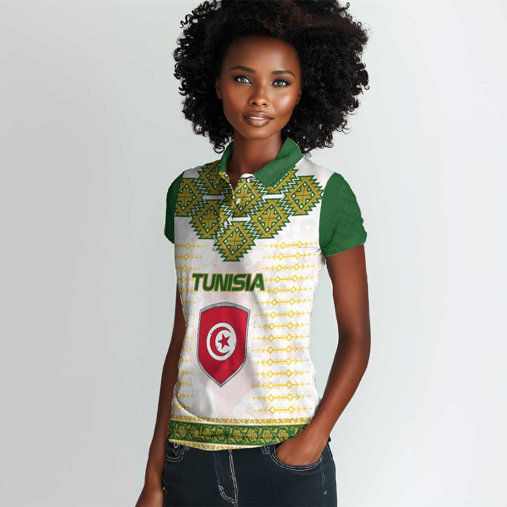 Tunisia Flag Women Polo Shirt with National Crest and Emblem