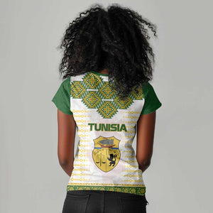 Tunisia Flag Women V-Neck T-Shirt with National Crest and Emblem