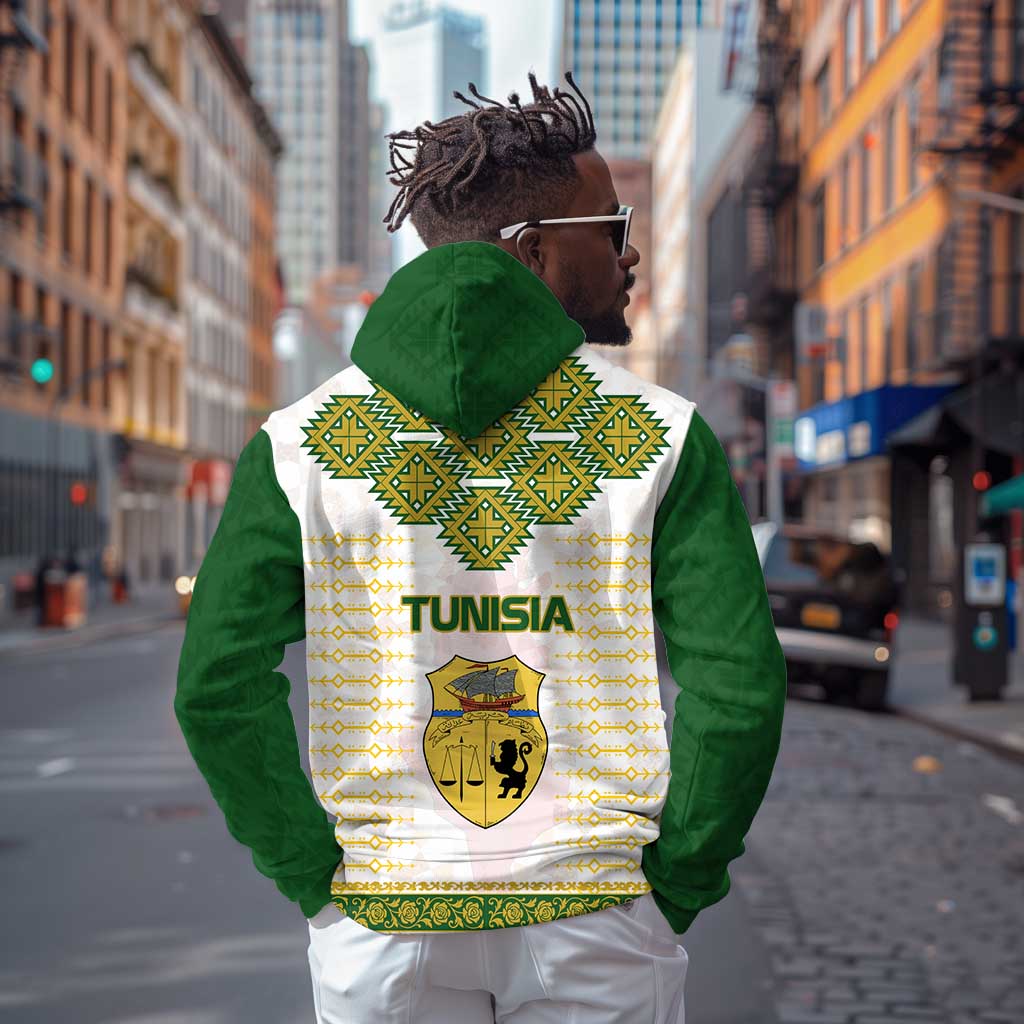 Tunisia Flag Zip Hoodie with National Crest and Emblem