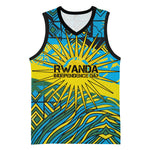 Rwanda Independence Day Basketball Jersey Tribal Geometric Pattern - National Coat Of Arms And Sunburst