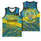 Rwanda Independence Day Basketball Jersey Tribal Geometric Pattern - National Coat Of Arms And Sunburst