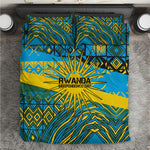 Rwanda Independence Day Bedding Set Tribal Geometric Pattern - National Coat Of Arms And Sunburst