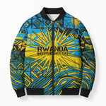 Rwanda Independence Day Bomber Puffer Jacket Tribal Geometric Pattern - National Coat Of Arms And Sunburst