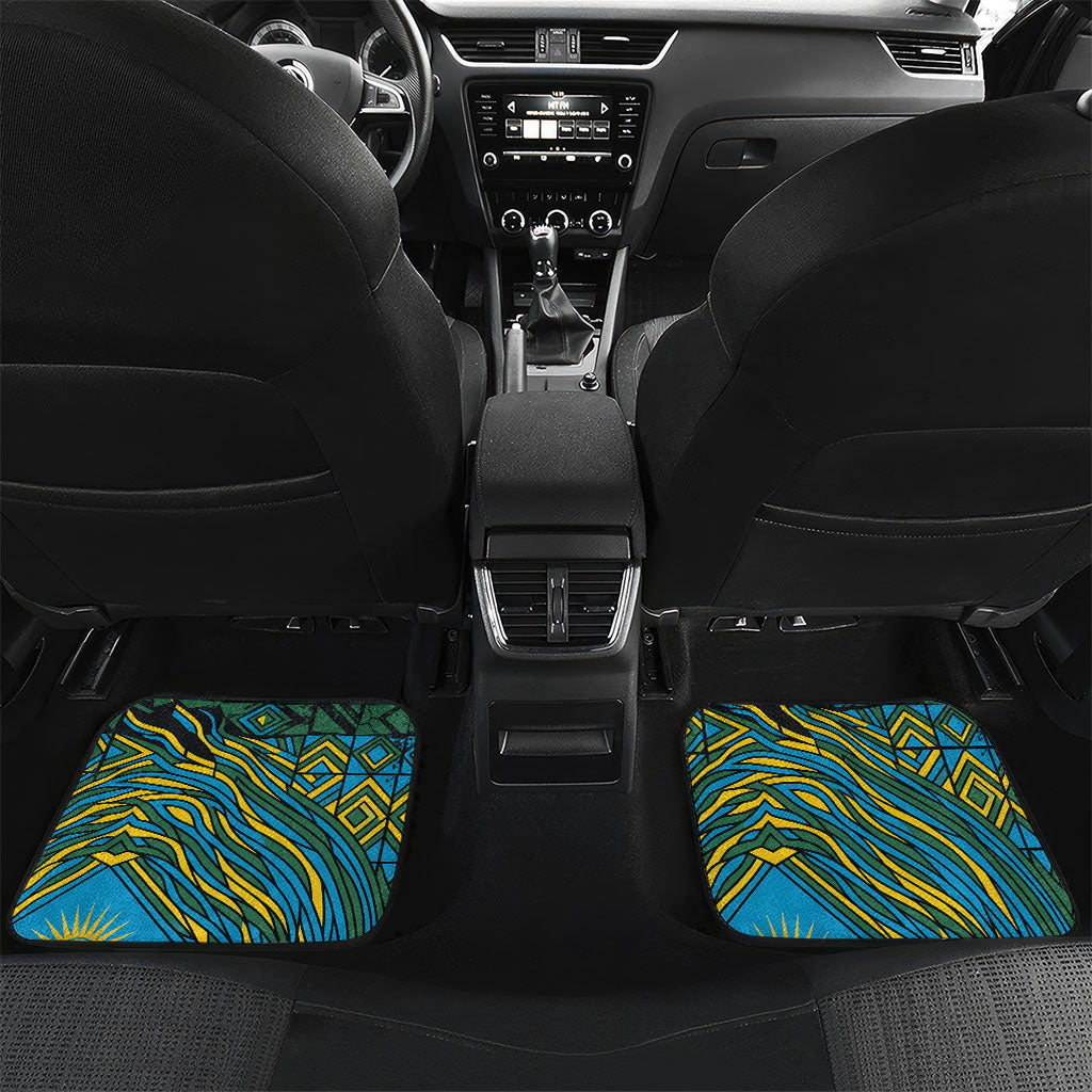 Rwanda Independence Day Car Mats Tribal Geometric Pattern - National Coat Of Arms And Sunburst