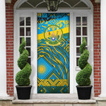 Rwanda Independence Day Door Cover Tribal Geometric Pattern - National Coat Of Arms And Sunburst