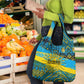 Rwanda Independence Day Grocery Bag Tribal Geometric Pattern - National Coat Of Arms And Sunburst