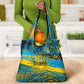 Rwanda Independence Day Grocery Bag Tribal Geometric Pattern - National Coat Of Arms And Sunburst