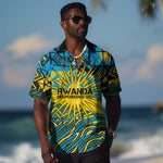 Rwanda Independence Day Hawaiian Shirt Tribal Geometric Pattern - National Coat Of Arms And Sunburst