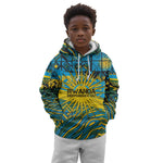 Rwanda Independence Day Kid Hoodie Tribal Geometric Pattern - National Coat Of Arms And Sunburst