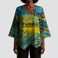 Rwanda Independence Day Kimono Sleeve Blouse Tribal Geometric Pattern - National Coat Of Arms And Sunburst