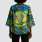 Rwanda Independence Day Kimono Sleeve Blouse Tribal Geometric Pattern - National Coat Of Arms And Sunburst