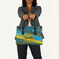 Rwanda Independence Day Leather Bag Tribal Geometric Pattern - National Coat Of Arms And Sunburst