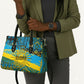 Rwanda Independence Day Leather Bag Tribal Geometric Pattern - National Coat Of Arms And Sunburst