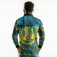 Rwanda Independence Day Long Sleeve Polo Shirt Tribal Geometric Pattern - National Coat Of Arms And Sunburst