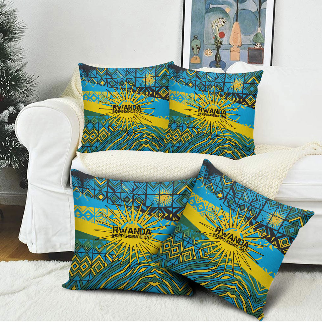 Rwanda Independence Day Pillow Cover Tribal Geometric Pattern - National Coat Of Arms And Sunburst