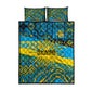 Rwanda Independence Day Quilt Bed Set Tribal Geometric Pattern - National Coat Of Arms And Sunburst