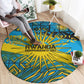 Rwanda Independence Day Round Carpet Tribal Geometric Pattern - National Coat Of Arms And Sunburst