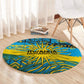 Rwanda Independence Day Round Carpet Tribal Geometric Pattern - National Coat Of Arms And Sunburst