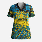 Rwanda Independence Day Scrub Top Tribal Geometric Pattern - National Coat Of Arms And Sunburst