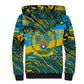 Rwanda Independence Day Sherpa Hoodie Tribal Geometric Pattern - National Coat Of Arms And Sunburst