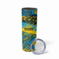 Rwanda Independence Day Skinny Tumbler Tribal Geometric Pattern - National Coat Of Arms And Sunburst