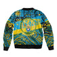 Rwanda Independence Day Sleeve Zip Bomber Jacket Tribal Geometric Pattern - National Coat Of Arms And Sunburst