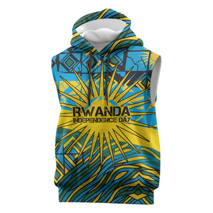 Rwanda Independence Day Sleeveless Hoodie Tribal Geometric Pattern - National Coat Of Arms And Sunburst