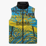Rwanda Independence Day Sleeveless Puffer Jacket Tribal Geometric Pattern - National Coat Of Arms And Sunburst
