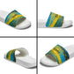 Rwanda Independence Day Slide Sandals Tribal Geometric Pattern - National Coat Of Arms And Sunburst