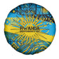 Rwanda Independence Day Spare Tire Cover Tribal Geometric Pattern - National Coat Of Arms And Sunburst