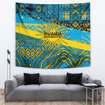 Rwanda Independence Day Tapestry Tribal Geometric Pattern - National Coat Of Arms And Sunburst