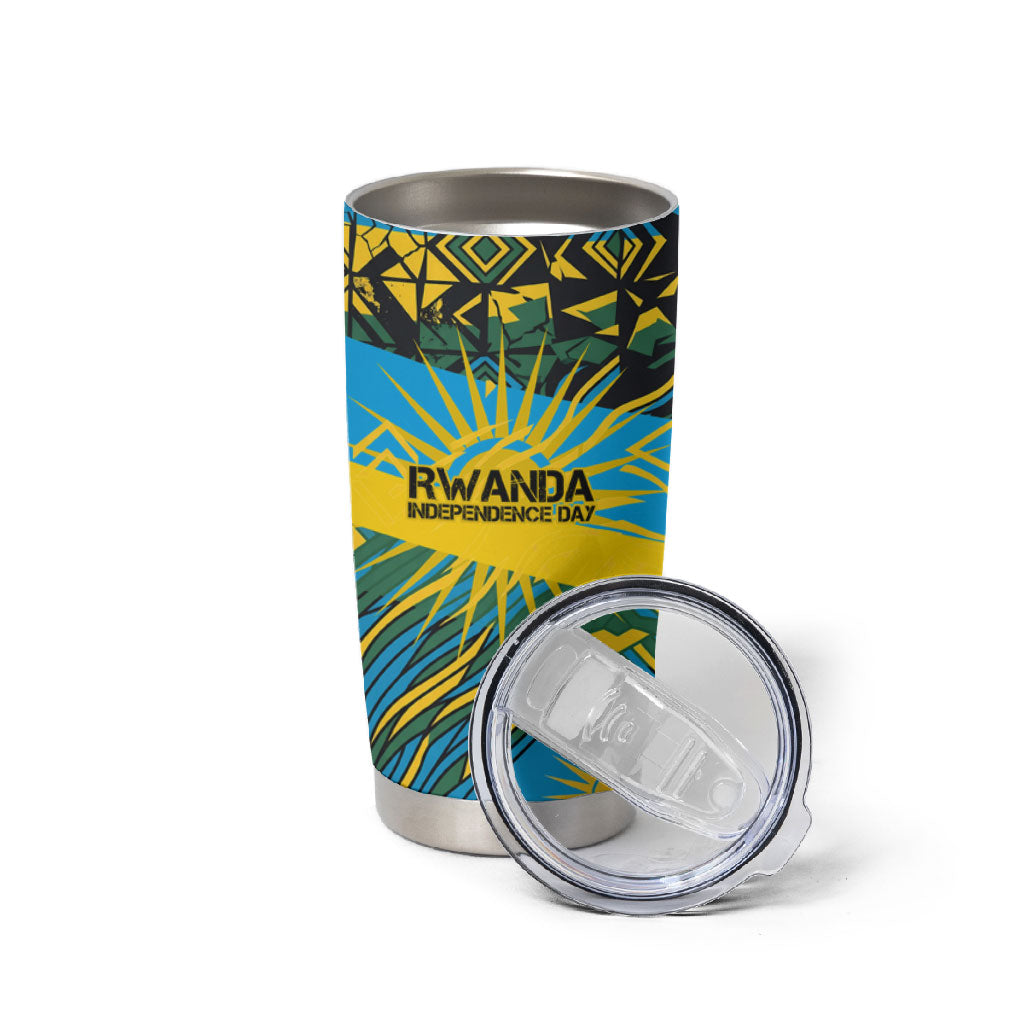 Rwanda Independence Day Tumbler Cup Tribal Geometric Pattern - National Coat Of Arms And Sunburst