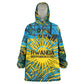 Rwanda Independence Day Wearable Blanket Hoodie Tribal Geometric Pattern - National Coat Of Arms And Sunburst